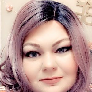 First Wig is named Shameless. She has a dark shadow root and soft purple ends.